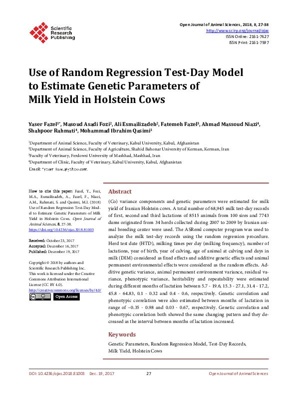 (PDF) Use of Random Regression Test-Day Model to Estimate Genetic ...