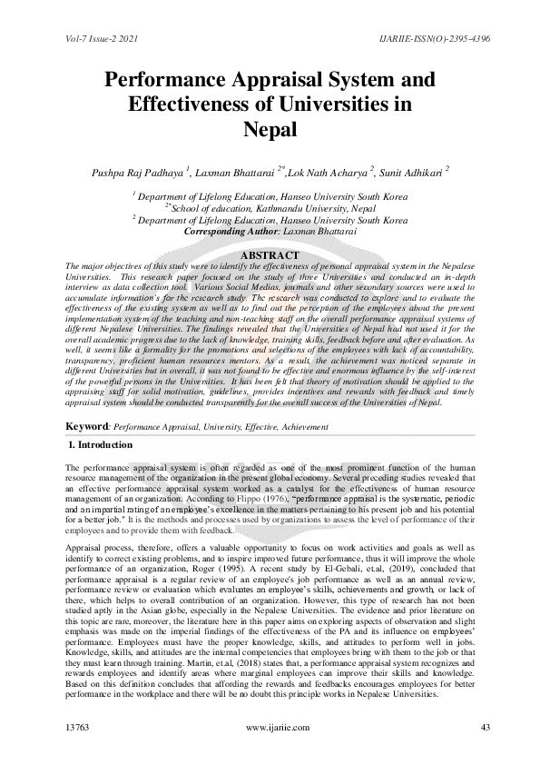 (PDF) Performance Appraisal System and Effectiveness of Universities in ...