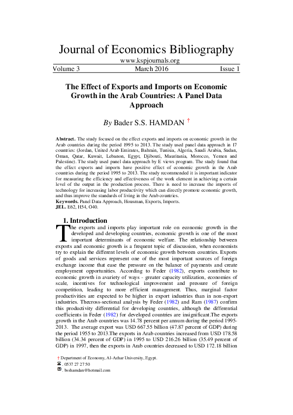 (PDF) The Effect of Exports and Imports on Economic Growth in the Arab ...