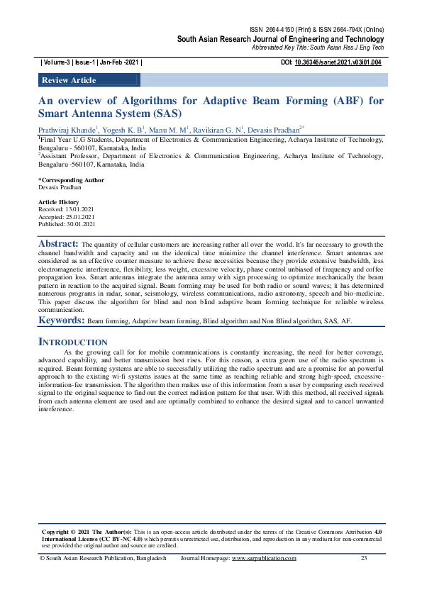 (PDF) An overview of Algorithms for Adaptive Beam Forming (ABF) for ...