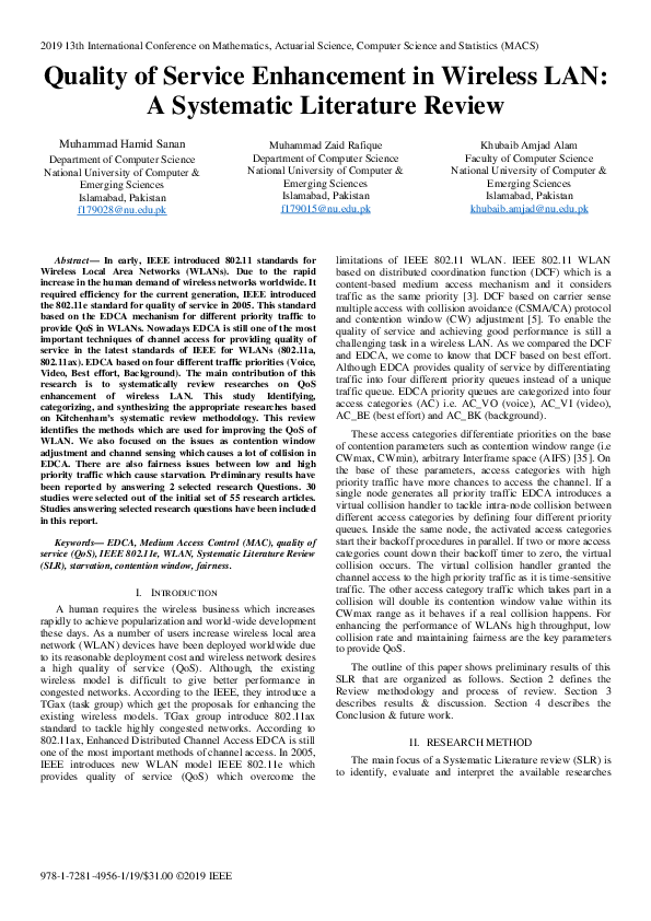(PDF) Quality of Service Enhancement in Wireless LAN: A Systematic ...