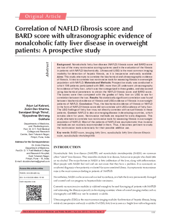 (PDF) Correlation of NAFLD fibrosis score and BARD score with ...