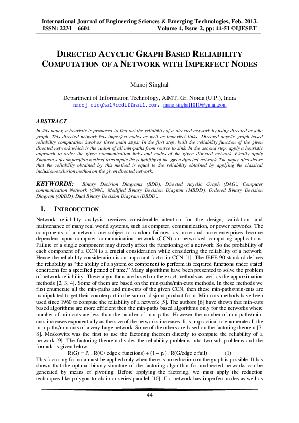 (PDF) Directed Acyclic Graph Based Reliability Computation of a Network ...