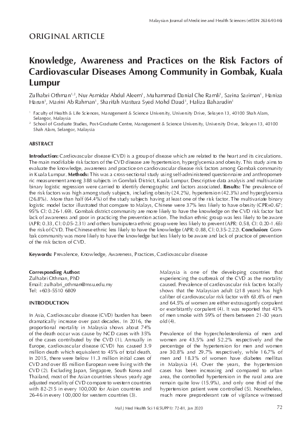(PDF) Knowledge, Awareness and Practices on the Risk Factors of ...