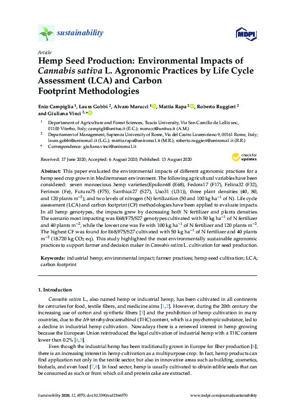 (PDF) Hemp Seed Production: Environmental Impacts of Cannabis sativa L ...
