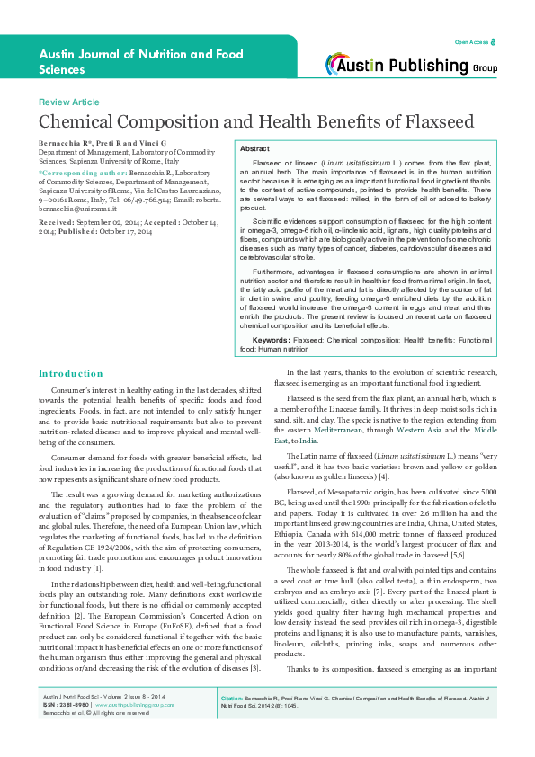 (PDF) Chemical Composition and Health Benefits of Flaxseed Giuliana