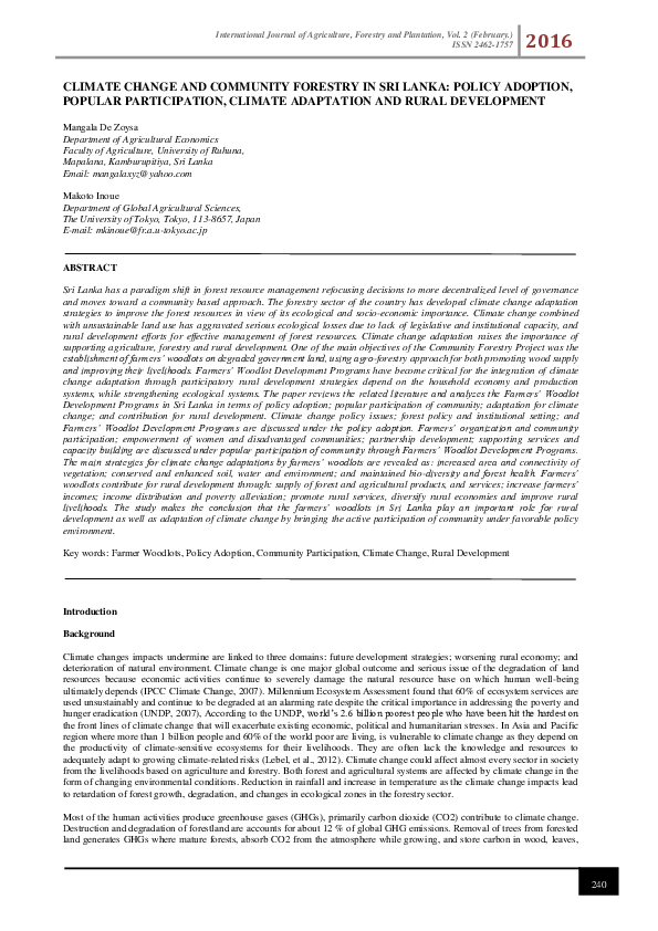 (PDF) Climate Change and Community Forestry in Sri Lanka: Policy ...
