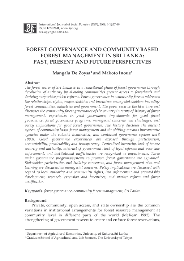 (PDF) Forest Governance and Community Based Forest Management in Sri ...