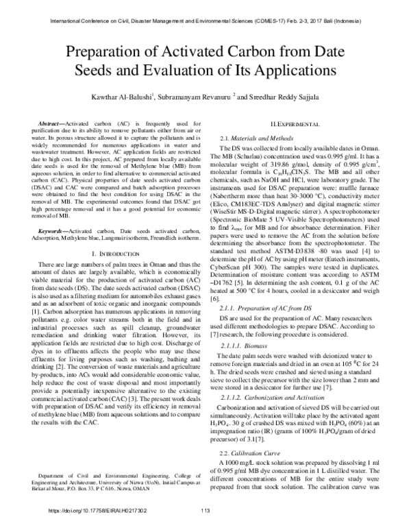 (PDF) Preparation of Activated Carbon From Date Seeds And Evaluation of ...