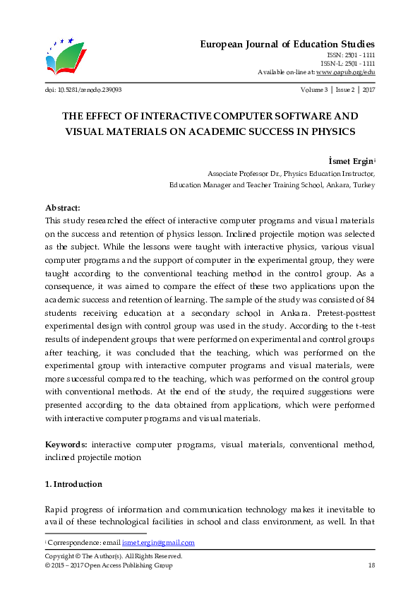 (PDF) The Effect of Interactive Computer Software and Visual Materials ...