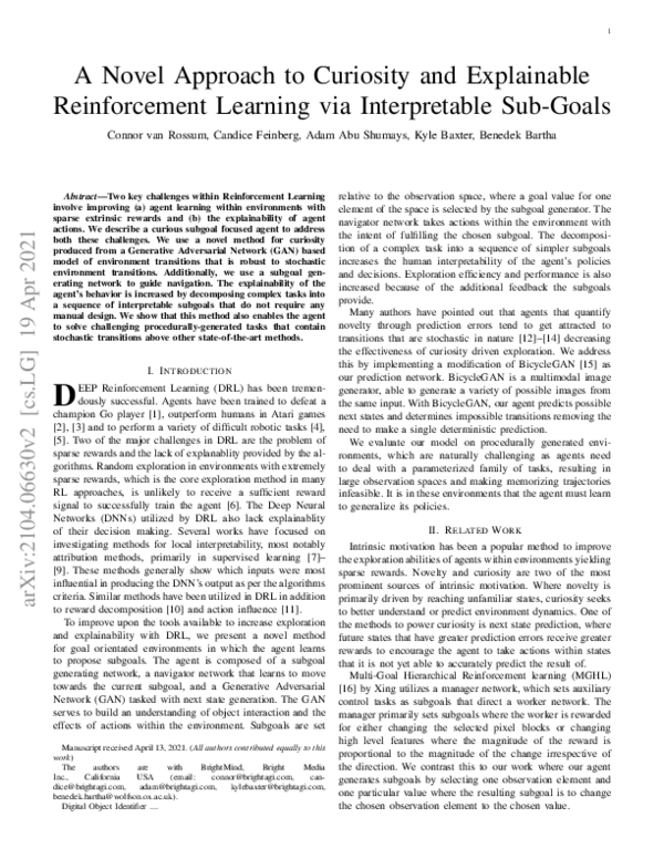 (PDF) A Novel Approach to Curiosity and Explainable Reinforcement ...