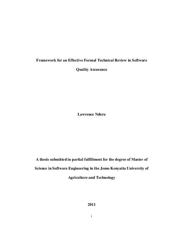 (PDF) Framework for an Effective Formal Technical Review in Software