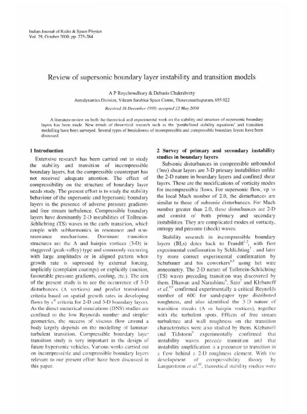 (PDF) Review of supersonic boundary layer instability and transition models