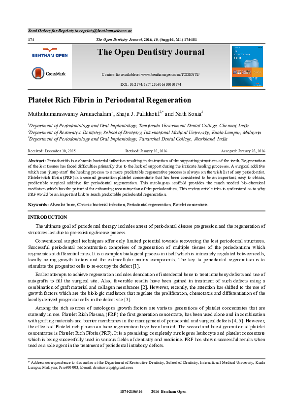 (PDF) Platelet Rich Fibrin in Periodontal Regeneration