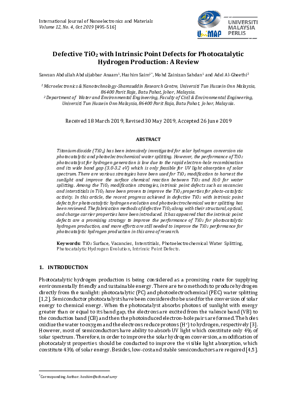 (PDF) Defective TiO2 with intrinsic point defects for photocatalytic ...