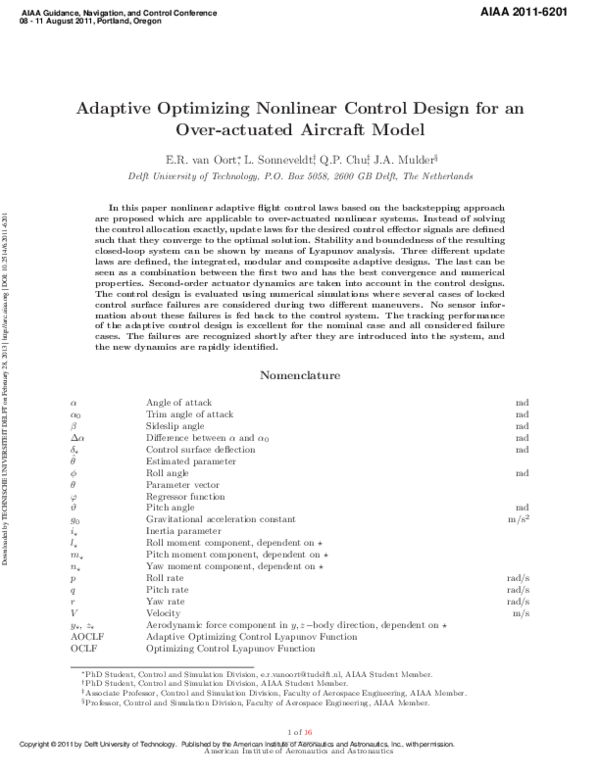 (PDF) Adaptive Optimizing Nonlinear Control Design for an Over-actuated ...