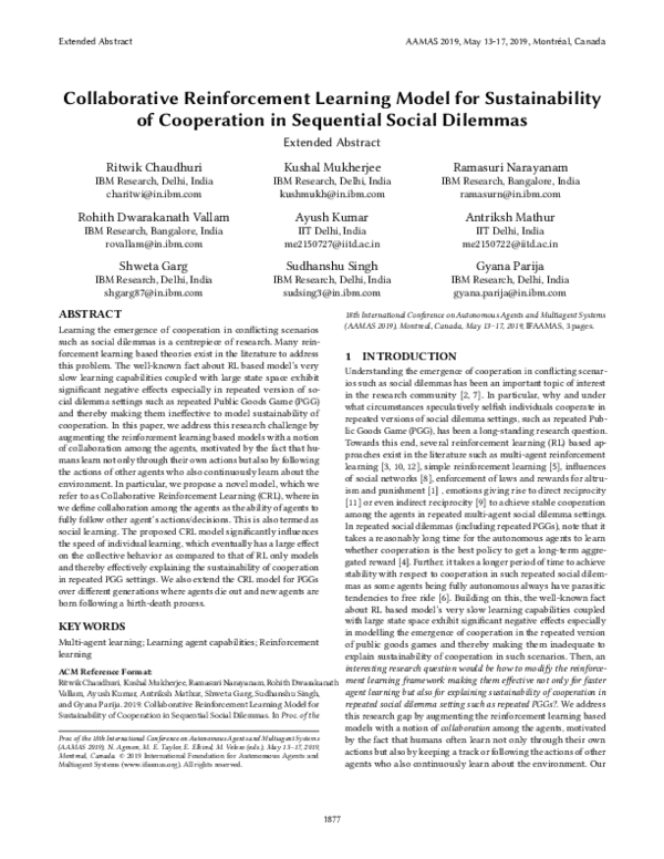 (PDF) Collaborative Reinforcement Learning Model for Sustainability of ...