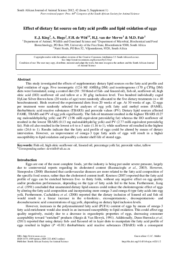 (PDF) Effect of dietary fat source on fatty acid profile and lipid ...
