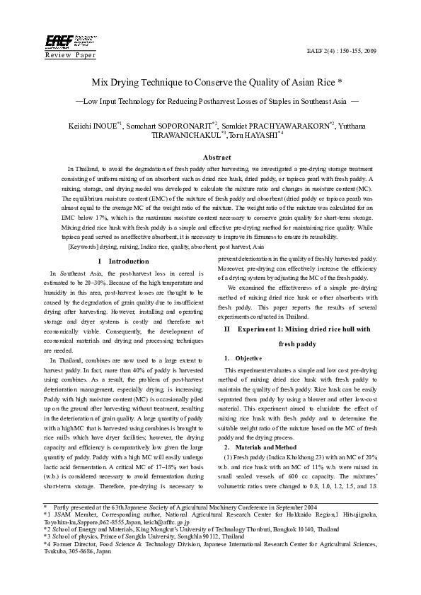 (PDF) Mix Drying Technique to Conserve the Quality of Asian Rice