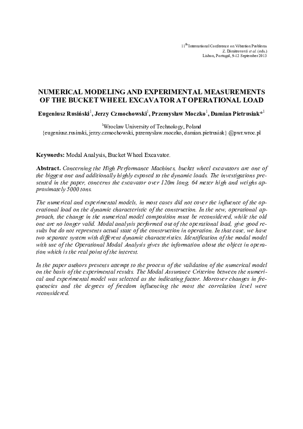 (PDF) Numerical Modeling and Experimental Measurements of the Bucket ...