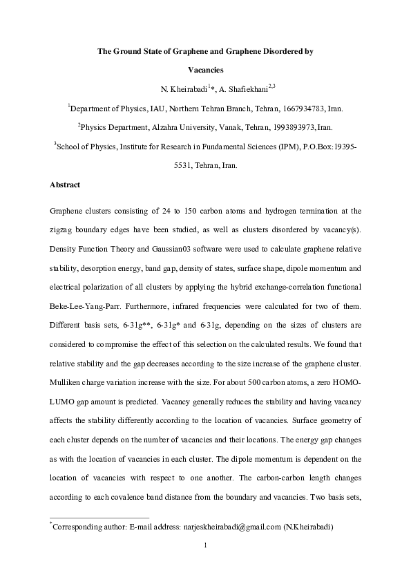 (PDF) The ground state of graphene and graphene disordered by vacancies