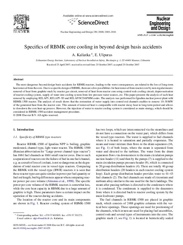 (PDF) Specifics of RBMK core cooling in beyond design basis accidents