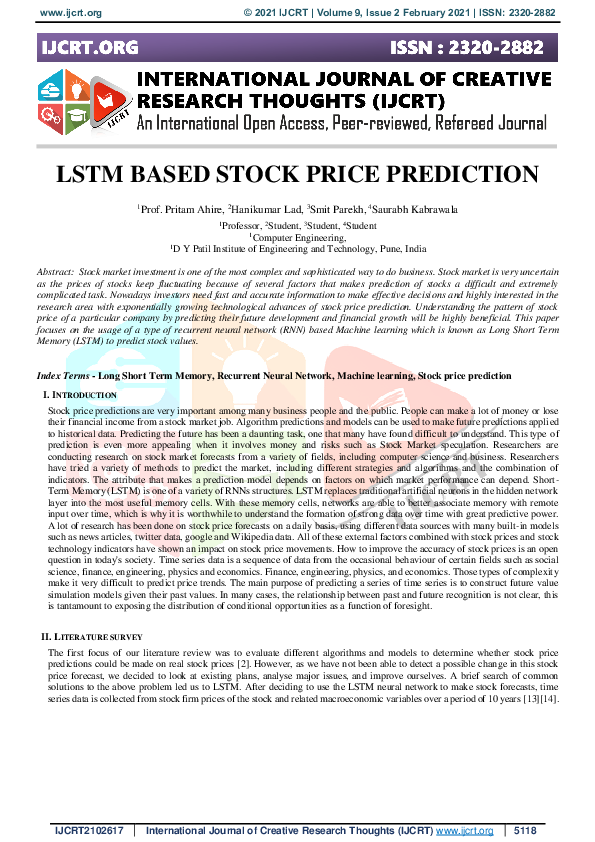(PDF) LSTM Based Stock Price Prediction