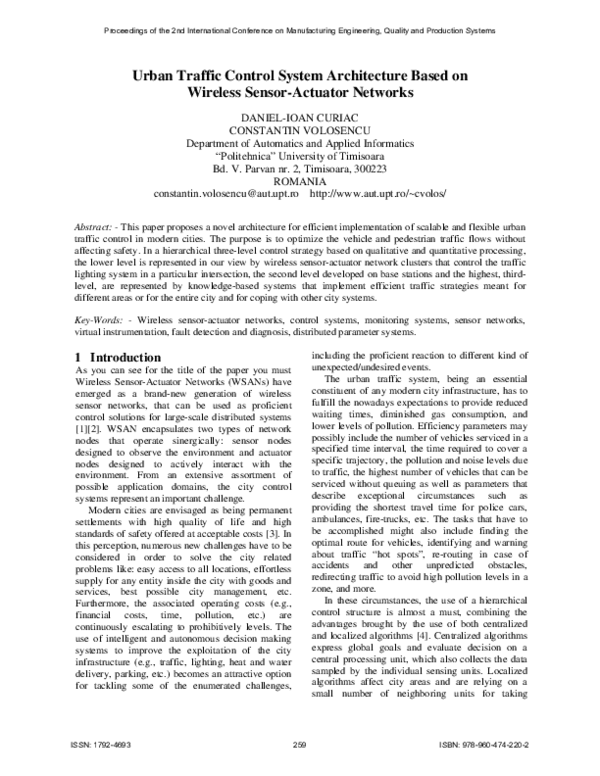 (PDF) Urban Traffic Control System Architecture Based on Wireless ...