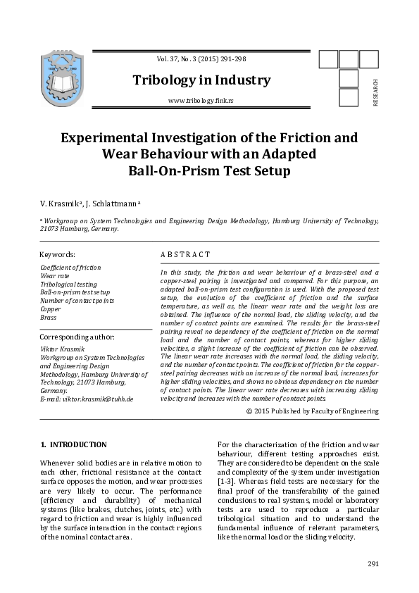 (PDF) Experimental Investigation of the Friction and Wear Behaviour ...