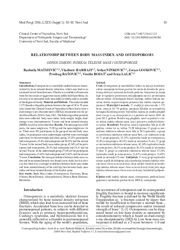 (PDF) Relationship between body mass index and osteoporosis Vladimir Harhaji Academia.edu
