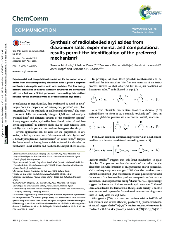 (PDF) Synthesis of Radiolabelled Aryl Azides from Diazonium Salts ...