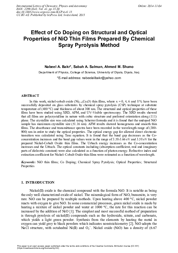 (PDF) EFFECT OF Co DOPING ON STRUCTURAL AND OPTICAL PROPERTIES OF ZnO ...