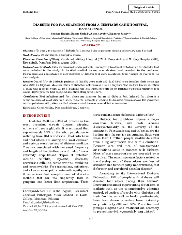 (PDF) Diabetic Foot A Snapshot from a Tertiary Care Hospital