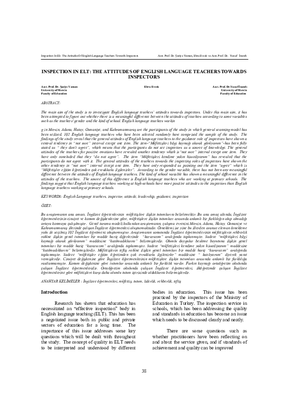 (PDF) Inspection in Elt: The Attitudes of English Language Teachers ...