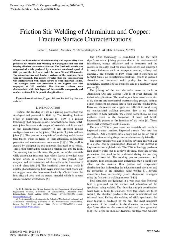 (PDF) Friction stir welding of aluminium and copper : fracture surface ...