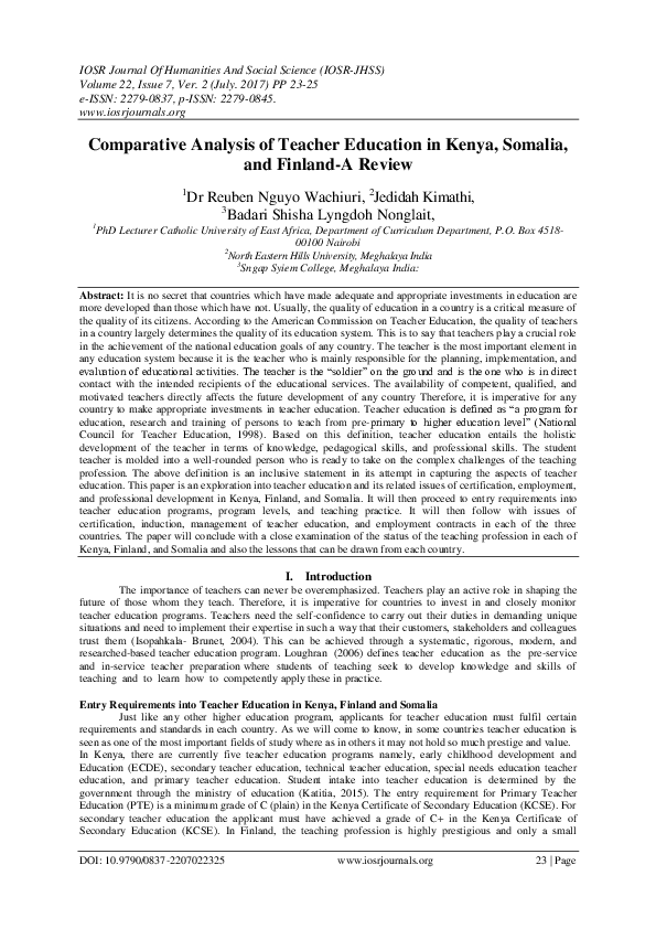 (PDF) Comparative Analysis of Teacher Education in Kenya, Somalia, and ...