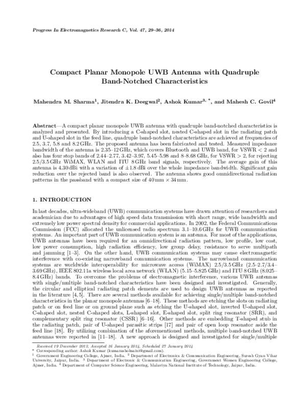 (PDF) Compact Planar Monopole Uwb Antenna with Quadruple Band-Notched ...