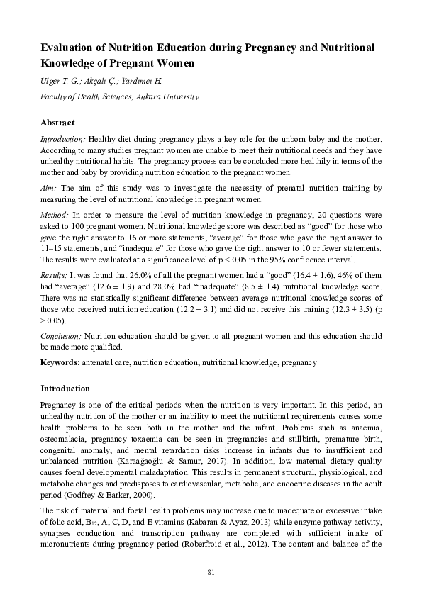 (PDF) Evaluation of Nutrition Education during Pregnancy and ...