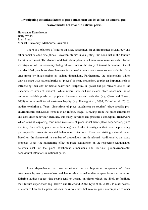 (PDF) Investigating the Salient Factors of Place Attachment and its ...