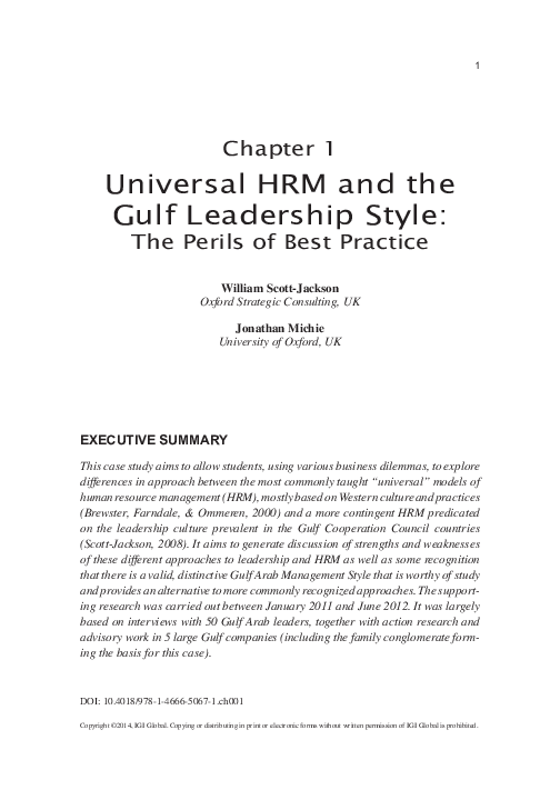 (PDF) Universal HRM and the Gulf Leadership Style - The Perils of Best ...