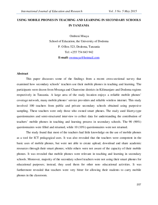 (PDF) Using Mobile Phones in Teaching and Learning in Secondary Schools ...