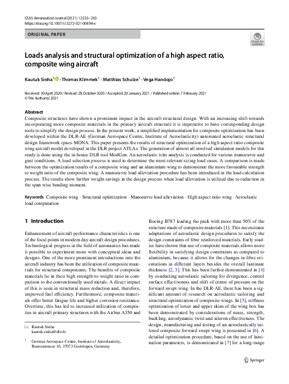 (PDF) Loads analysis and structural optimization of a high aspect ratio ...