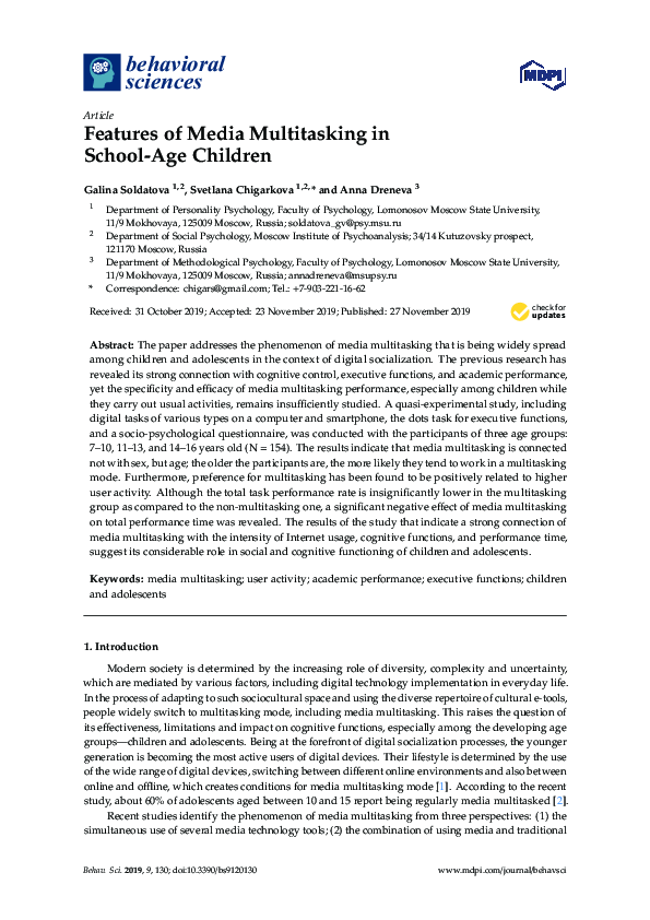(PDF) Features of Media Multitasking in School-Age Children