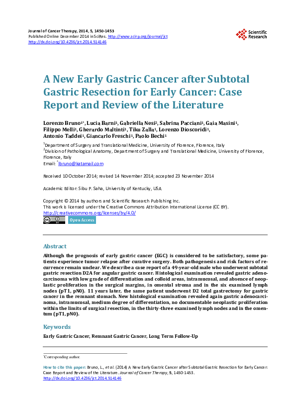 (PDF) A New Early Gastric Cancer after Subtotal Gastric Resection for ...