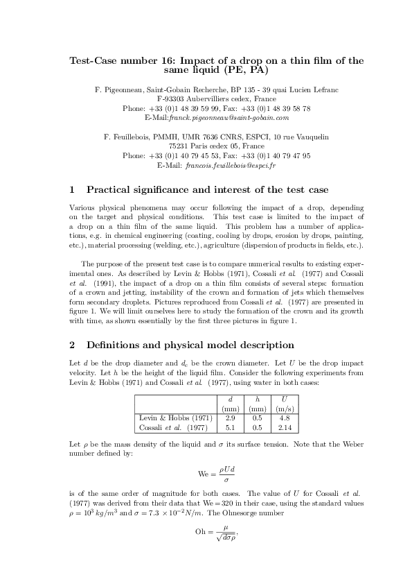 (PDF) Test-Case number 16 : Impact of a drop on a thin film of the same ...