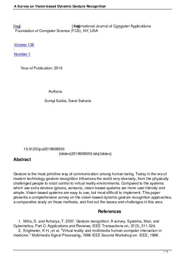 (PDF) A Survey on Vision-based Dynamic Gesture Recognition