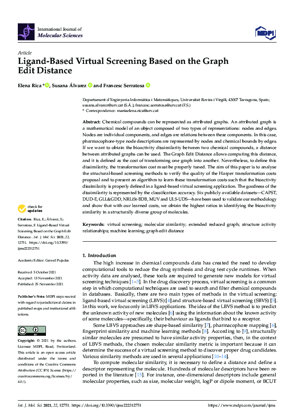 (PDF) Ligand-Based Virtual Screening Based on the Graph Edit Distance