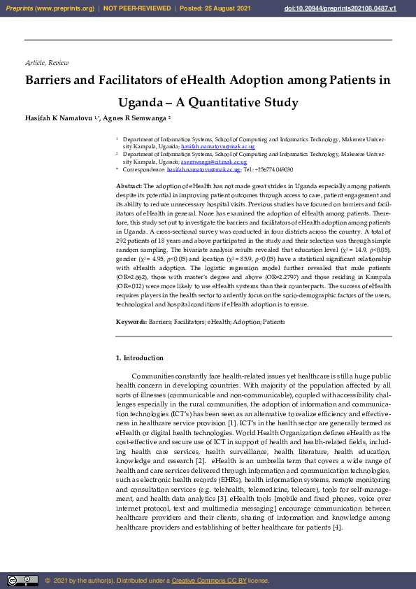 (PDF) Barriers and Facilitators of eHealth Adoption among Patients in ...