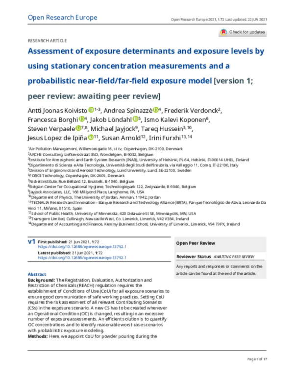 (PDF) Assessment of exposure determinants and exposure levels by using ...