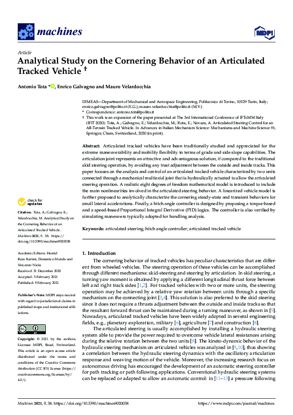 (PDF) Analytical Study on the Cornering Behavior of an Articulated ...